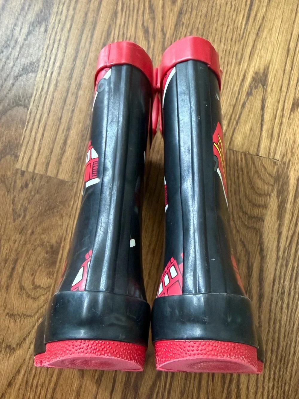 Norty Black & Red Fire Truck Rain Boots, toddler size 9